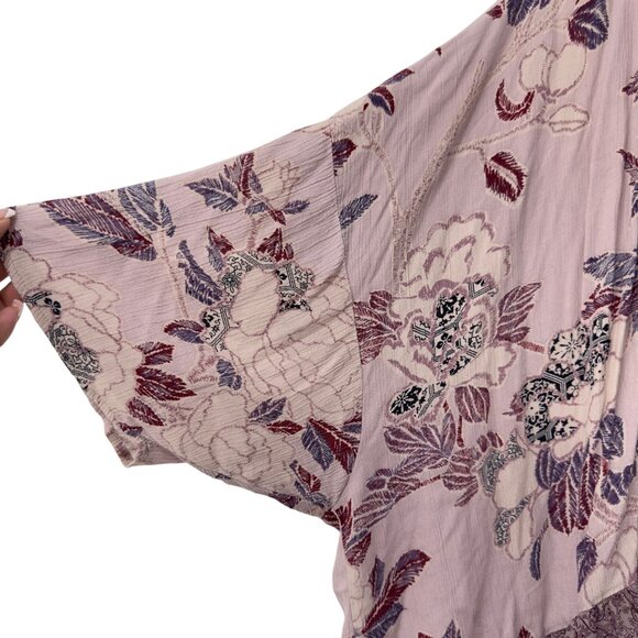 Knox Rose Womens Boho Floral Kimono Cardigan Jacket Size L Burgandy /Pink - Picture 10 of 11